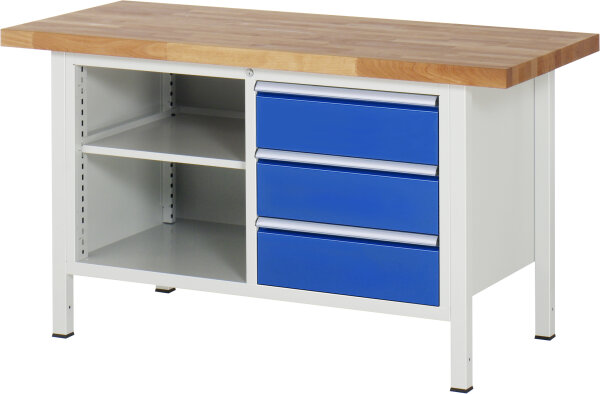 RAU Werkbank höhenverstellbar 8462A2, B1500xT700xH840-1040mm, 3xSchublade-VA, 13-8462A2-157B4H.11