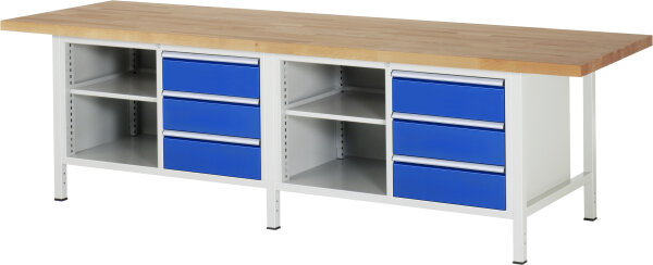 RAU Werkbank höhenverstellbar 8462A2, B3000xT900xH840-1040mm, 6xSchublade-VA, 13-8462A2-309B4H.11