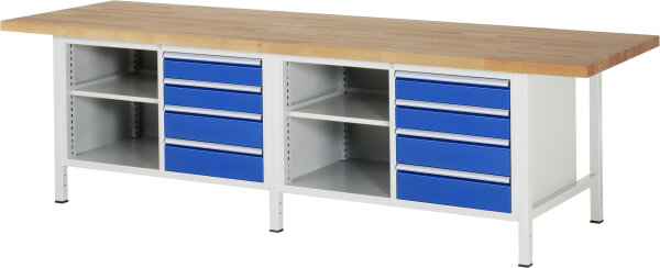 RAU Werkbank höhenverstellbar 8463A2, B3000xT900xH840-1040mm, 8xSchublade-VA, 13-8463A2-309B4H.11