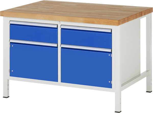 RAU Werkbank höhenverstellbar 8466A2, B1250xT900xH840-1040mm, 2xSchublade-VA, 2xTüren, 13-8466A2-129B4H.11