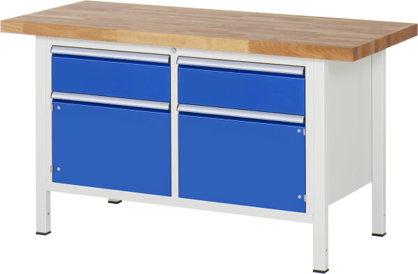 RAU Werkbank höhenverstellbar 8466A2, B1500xT700xH840-1040mm, 2xSchublade-VA, 2xTüren, 13-8466A2-157B4H.11