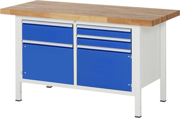 RAU Werkbank höhenverstellbar 8467A2, B1500xT700xH840-1040mm, 3xSchublade-VA, 2xTüren, 13-8467A2-157B4H.11