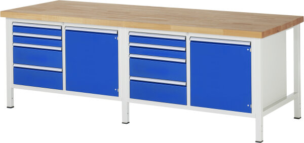 RAU Werkbank höhenverstellbar 8470A2, B2500xT900xH840-1040mm, 8xSchublade-VA, 2xTür, 13-8470A2-259B4H.11