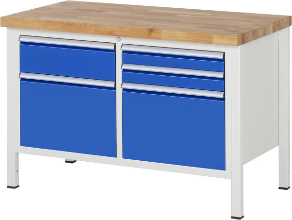 RAU Werkbank höhenverstellbar 8472A2, B1250xT700xH840-1040mm, 5xSchublade-VA, 13-8472A2-127B4H.11