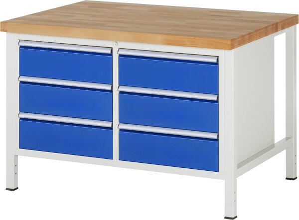 RAU Werkbank höhenverstellbar 8473A2, B1250xT900xH840-1040mm, 6xSchublade-VA, 13-8473A2-129B4H.11