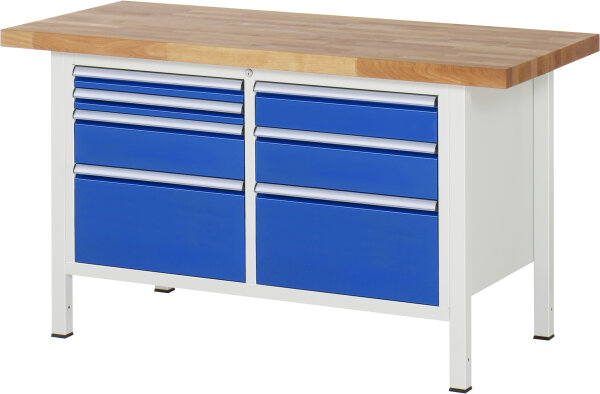 RAU Werkbank höhenverstellbar 8476A2, B1500xT700xH840-1040mm, 7xSchublade-VA, 13-8476A2-157B4H.11
