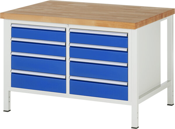 RAU Werkbank höhenverstellbar 8477A2, B1250xT900xH840-1040mm, 8xSchublade-VA, 13-8477A2-129B4H.11