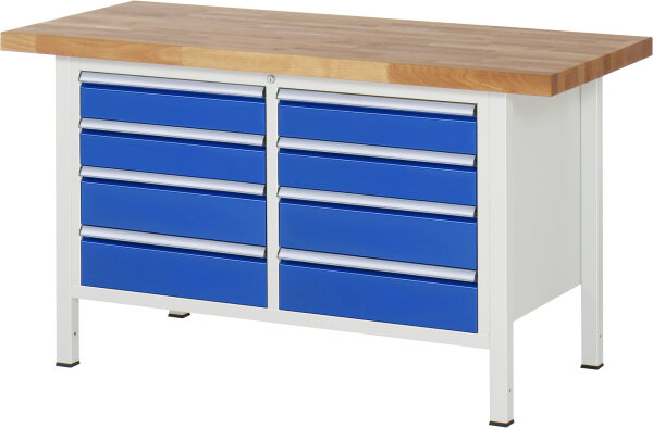 RAU Werkbank höhenverstellbar 8477A2, B1500xT700xH840-1040mm, 8xSchublade-VA, 13-8477A2-157B4H.11