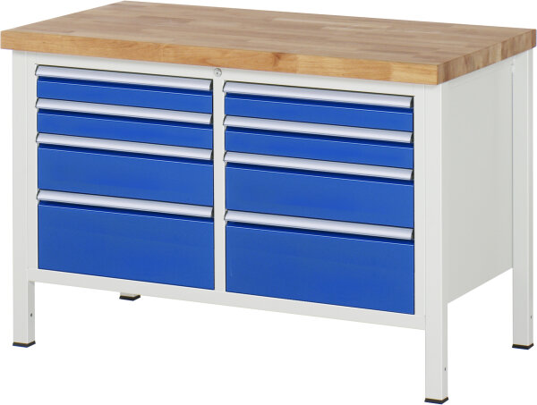 RAU Werkbank höhenverstellbar 8478A2, B1250xT700xH840-1040mm, 8xSchublade-VA, 13-8478A2-127B4H.11