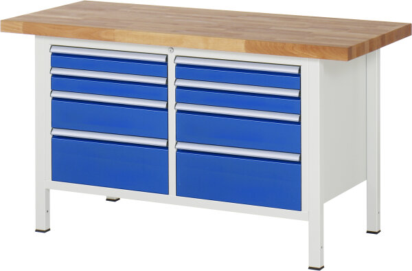 RAU Werkbank höhenverstellbar 8478A2, B1500xT700xH840-1040mm, 8xSchublade-VA, 13-8478A2-157B4H.11