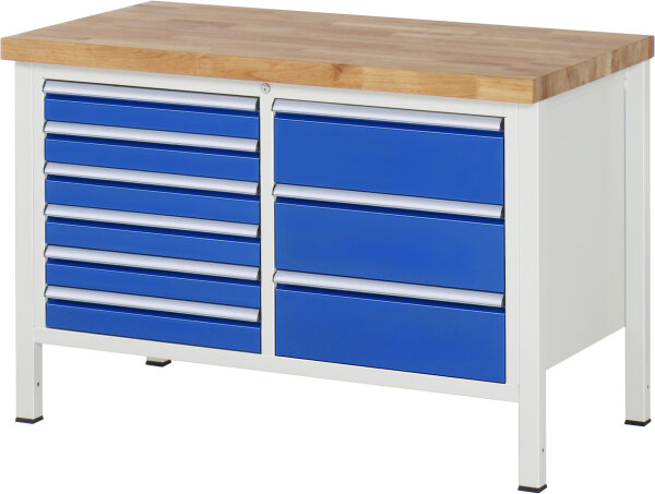 RAU Werkbank höhenverstellbar 8479A2, B1250xT700xH840-1040mm, 9xSchublade-VA, 13-8479A2-127B4H.11