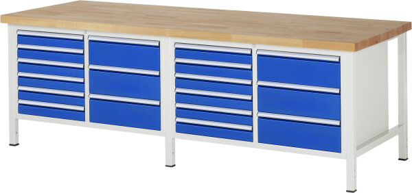 RAU Werkbank höhenverstellbar 8479A2, B2500xT900xH840-1040mm, 18xSchublade-VA, 13-8479A2-259B4H.11