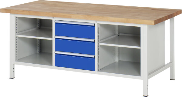 RAU Werkbank höhenverstellbar 8565A2, B2000xT900xH840-1040mm, 3xSchublade-VA, 13-8565A2-209B4H.11