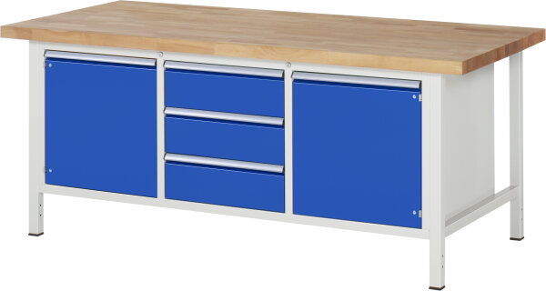 RAU Werkbank höhenverstellbar 8569A2, B2000xT900xH840-1040mm, 3xSchublade-VA, 2xTür, 13-8569A2-209B4H.11