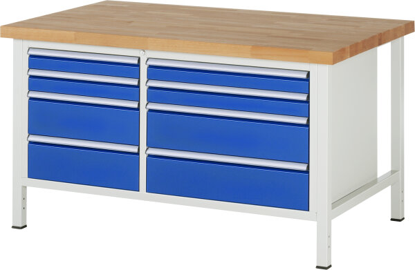 RAU Werkbank höhenverstellbar 8654A2, B1500xT900xH840-1040mm, 8xSchublade-VA, 13-8654A2-159B4H.11