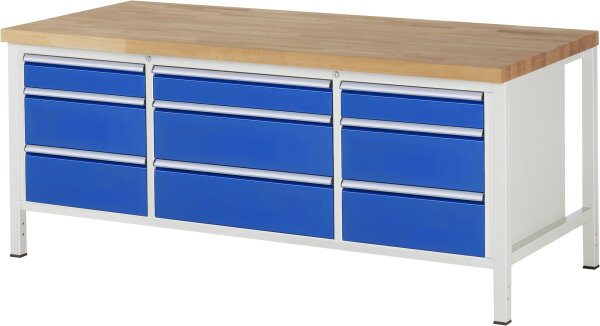 RAU Werkbank höhenverstellbar 8753A2, B2000xT900xH840-1040mm, 9xSchublade-VA, 13-8753A2-209B4H.11