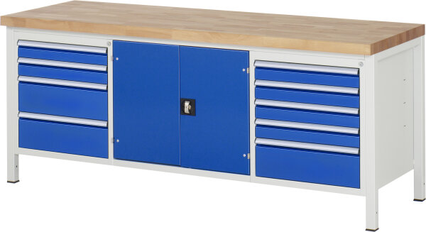 RAU Werkbank höhenverstellbar 8908A2, B2000xT700xH840-1040mm, 9xSchublade-VA, 1xTür, 13-8908A2-207B4H.11