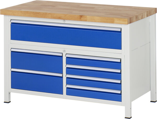 RAU Werkbank höhenverstellbar 8921A2, B1250xT700xH840-1040mm, 7xSchublade-VA, 13-8921A2-127B4H.11