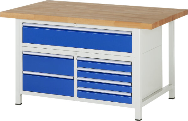 RAU Werkbank höhenverstellbar 8921A2, B1500xT900xH840-1040mm, 7xSchublade-VA, 13-8921A2-159B4H.11
