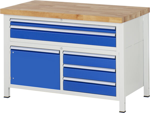 RAU Werkbank höhenverstellbar 8922A2, B1250xT700xH840-1040mm, 5xSchublade-VA, 1xTür, 13-8922A2-127B4H.11