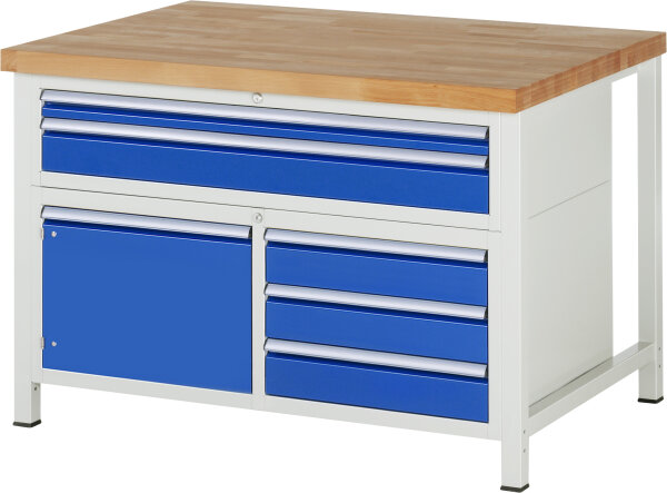 RAU Werkbank höhenverstellbar 8922A2, B1250xT900xH840-1040mm, 5xSchublade-VA, 1xTür, 13-8922A2-129B4H.11