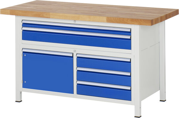RAU Werkbank höhenverstellbar 8922A2, B1500xT700xH840-1040mm, 5xSchublade-VA, 1xTür, 13-8922A2-157B4H.11