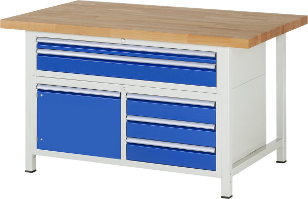 RAU Werkbank höhenverstellbar 8922A2, B1500xT900xH840-1040mm, 5xSchublade-VA, 1xTür, 13-8922A2-159B4H.11