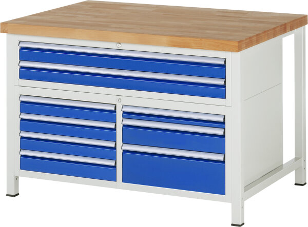 RAU Werkbank höhenverstellbar 8923A2, B1250xT900xH840-1040mm, 9xSchublade-VA, 13-8923A2-129B4H.11