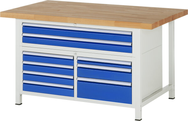 RAU Werkbank höhenverstellbar 8923A2, B1500xT900xH840-1040mm, 9xSchublade-VA, 13-8923A2-159B4H.11