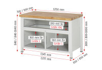 RAU Werkbank höhenverstellbar 8924A2, B1250xT700xH840-1040mm, 8xSchublade-VA, 13-8924A2-127B4H.11