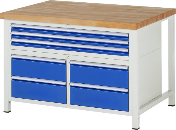RAU Werkbank höhenverstellbar 8924A2, B1250xT900xH840-1040mm, 8xSchublade-VA, 13-8924A2-129B4H.11