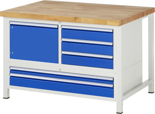 RAU Werkbank höhenverstellbar 8932A2, B1250xT900xH840-1040mm, 5xSchublade-VA, 1xTür, 13-8932A2-129B4H.11