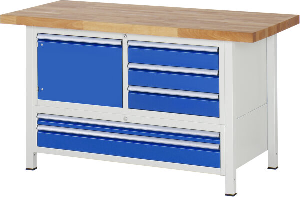RAU Werkbank höhenverstellbar 8932A2, B1500xT700xH840-1040mm, 5xSchublade-VA, 1xTür, 13-8932A2-157B4H.11
