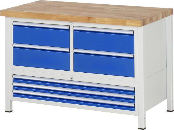 RAU Werkbank höhenverstellbar 8934A2, B1250xT700xH840-1040mm, 7xSchublade-VA, 13-8934A2-127B4H.11