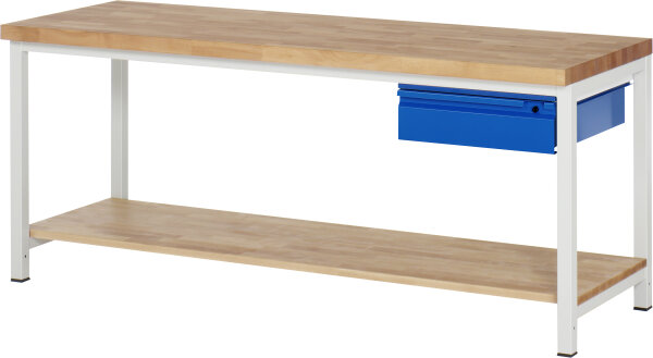 RAU Werkbank 8001I7, B2000xT700xH840-1040mm, Ablageboden Buche, 1xSchublade-TA, 03-8001I7-207R4H.11