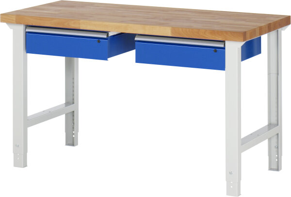 RAU Werkbank höhenverstellbar 7002A1, B1500xT700xH790-1140mm, 2xSchublade-TA, 03-7002A1-157B4H.11