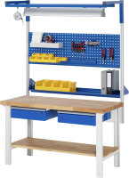 RAU Werkbank höhenverstellbar 7002A1, B1500xT900xH790-1140mm, 2xSchublade-TA, 03-7002A1-159B4H.11