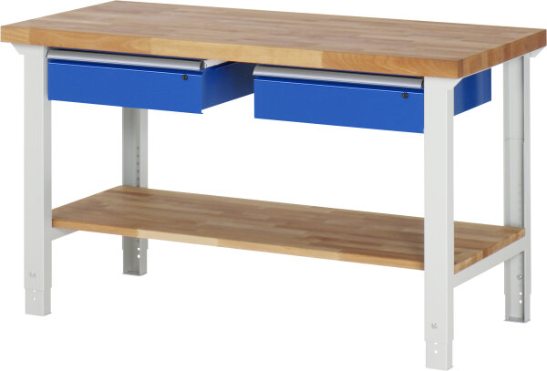 RAU Werkbank höhenverstellbar 7002A7, B1500xT700xH790-1140mm, 2xSchublade-TA, 03-7002A7-157B4H.11