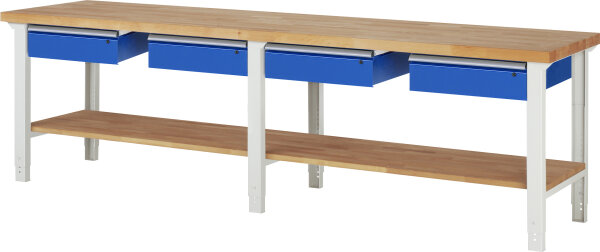 RAU Werkbank höhenverstellbar 7002A7, B3000xT700xH790-1140mm, 4xSchublade-TA, 03-7002A7-307B4H.11