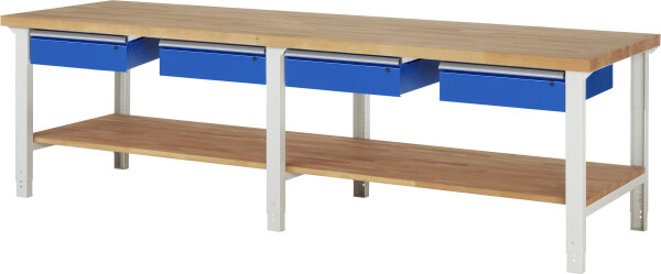RAU Werkbank höhenverstellbar 7002A7, B3000xT900xH790-1140mm, 4xSchublade-TA, 03-7002A7-309B4H.11