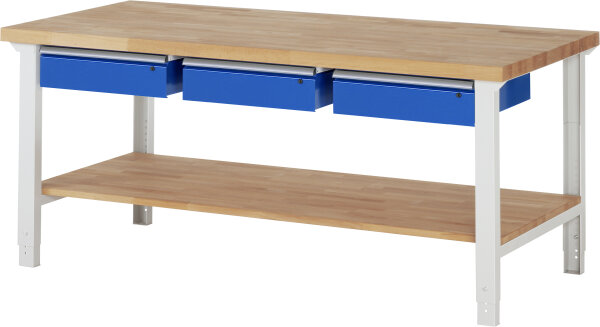RAU Werkbank höhenverstellbar 7003A7, B2000xT900xH790-1140mm, 3xSchublade-TA, 03-7003A7-209B4H.11