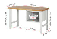 RAU Werkbank höhenverstellbar 7125A1, B1500xT900xH790-1140mm, 2xSchublade-TA, 03-7125A1-159B4H.11