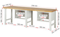 RAU Werkbank höhenverstellbar 7125A1, B2500xT900xH790-1140mm, 4xSchublade-TA, 03-7125A1-259B4H.11