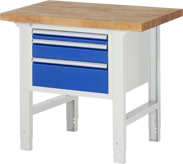 RAU Werkbank höhenverstellbar 7126A1, B1000xT700xH790-1140mm, 3xSchublade-TA, 03-7126A1-107B4H.11