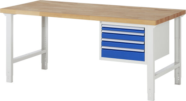 RAU Werkbank höhenverstellbar 7132A1, B2000xT900xH790-1140mm, 4xSchublade-TA, 03-7132A1-209B4H.11