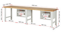 RAU Werkbank höhenverstellbar 7133A1, B3000xT900xH790-1140mm, 8xSchublade-TA, 03-7133A1-309B4H.11