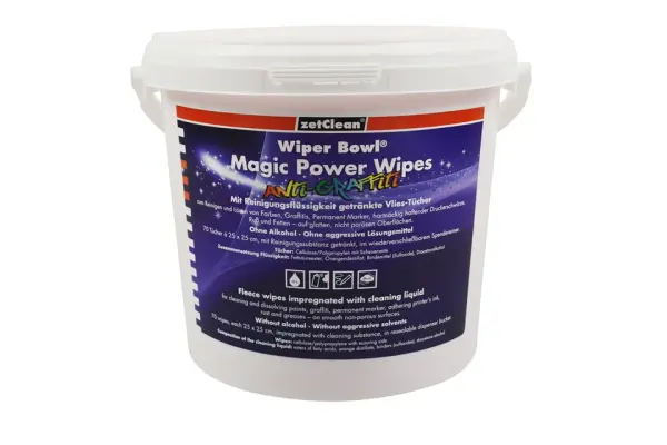 ZVG Magic Power Wipes Feuchte Reinigungstücher 26699 Spendereimer, 72 Tücher, Graffiti-Entferner