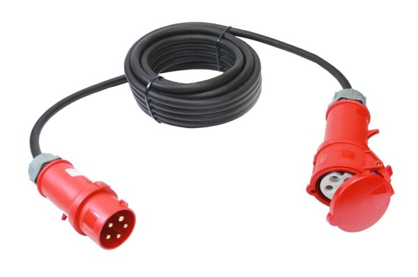 PROFIBAU Verlängerungskabel, CEE 32 A, 5-polig, schwarz 10 m, H07RN-F 5G4, Phasenwendestecker