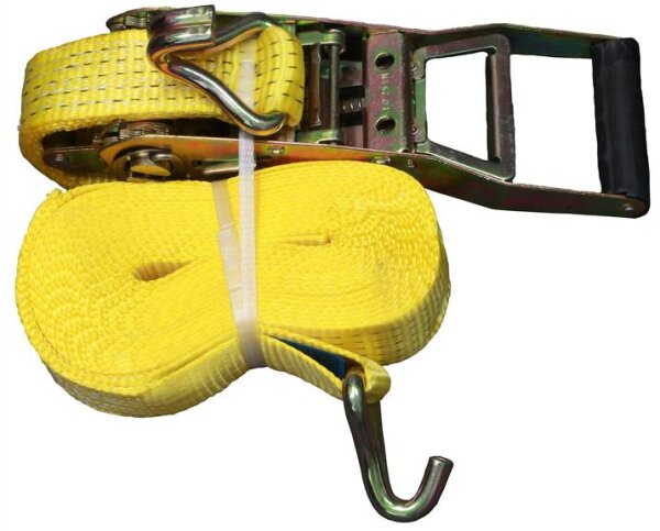 Profibau Zurrgurt 2-teilig 41013 gelb, mit Langhebelratsche, Spitzhaken und Bandschlupfregelung, 5000 daN, 8 m x 50 mm