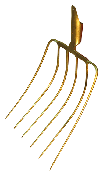 Profibau Maisgabel 55114 goldfarben lackiert, 360x330 mm, 6 Zinken, mit Federdülle